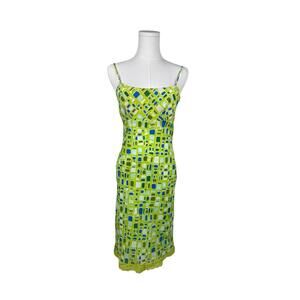 Women's Y2K Vintage Green Geometric Pattern Spaghetti Strap Dress Lace Size 4